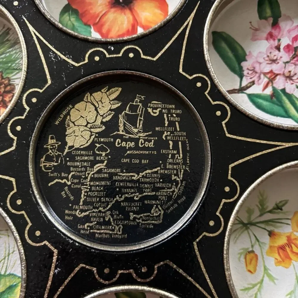 Vintage Cape Cod Mid Century Souvenir Round Metal Bar Drink Tray